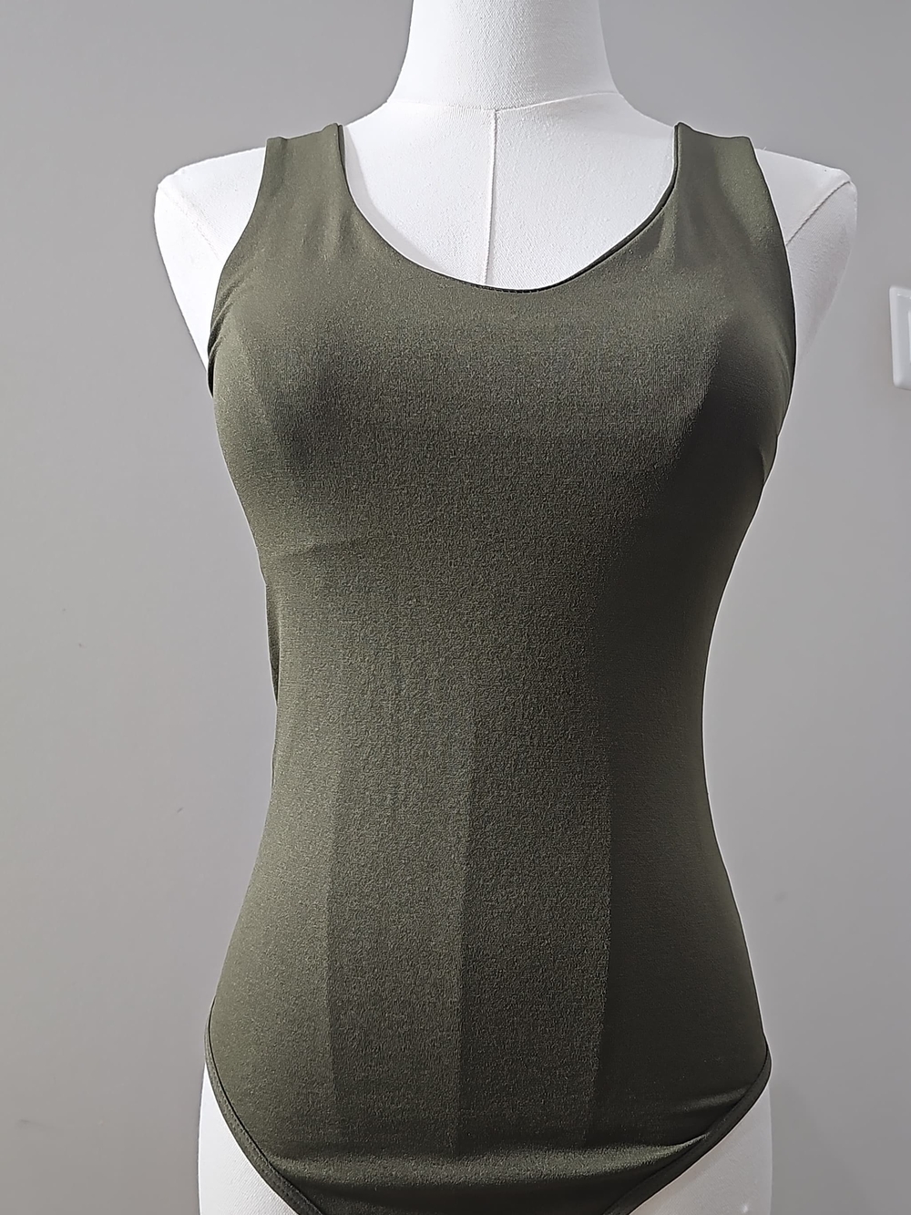 Eye Candy Olive Green Bodysuit Tank Scoop Neck Snap Crotch Size S/M NWOT